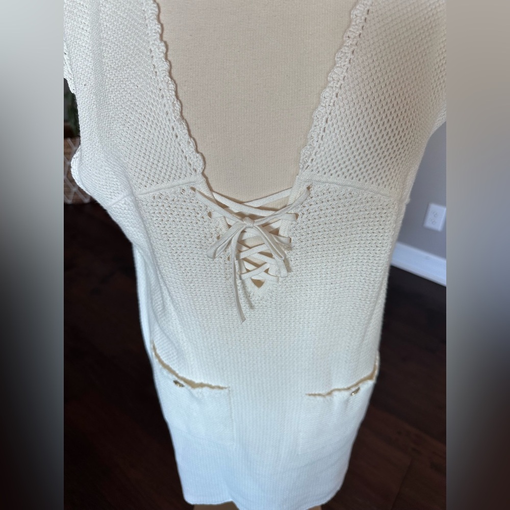 J. Crew Pointelle Cotton Lace-Up Sweater Dress Cover-Up Ivory XL NWTs - Picture 7 of 15
